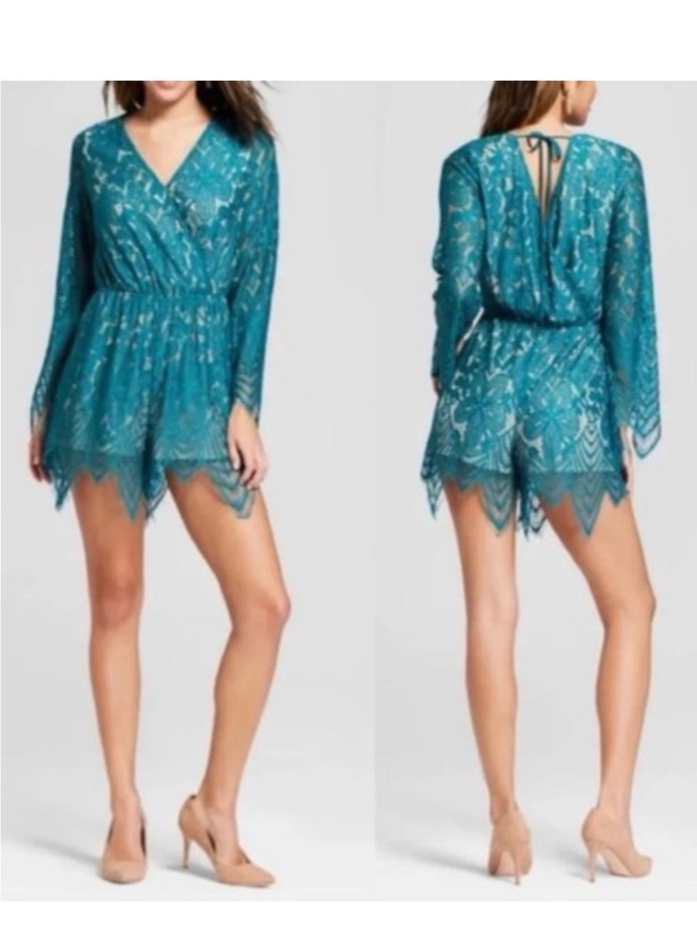 NWT Xhilaration Teal Lace Surplice Romper